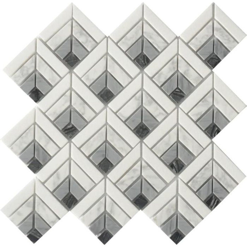 Carreau de mosaïque murale en marbre biseauté 11,3 po x 11,3 po