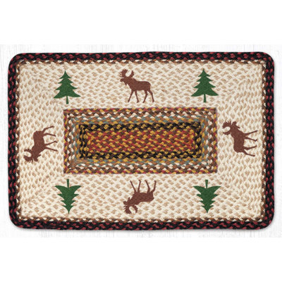  Moose and Tree Oblong Patch Rug – Rustic Braided Jute 30" H Lodge-Style Floor Accent Mat