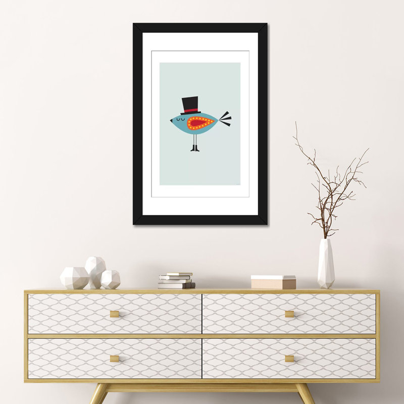 Bird (Turquoise), impression sur toile tendue, H 24 po x l 16 po x P 1 po, Papier beaux-arts encadré noir