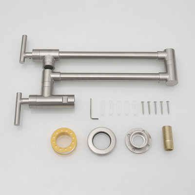 Wall Mount Kitchen Faucet With Pot Filler, 304 Ss Mounted Ss, Brushed Nickel, Double Joint Swing Arm