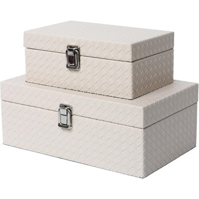 Ensemble de 2 boîtes de rangement décoratives en similicuir, blanc abricot