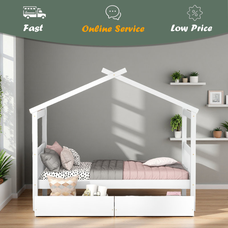 Lit en bois avec tiroirs, Lit simple, Blanc