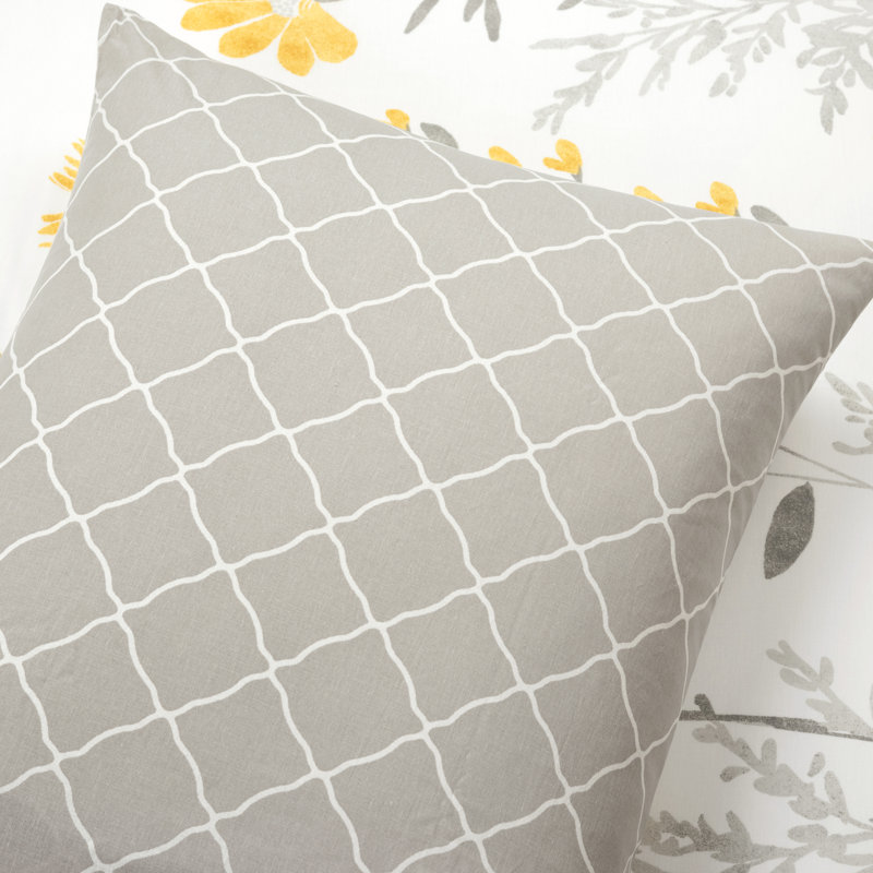Aprile Full/Queen Yellow and Gray Cotton Floral Duvet Cover Set