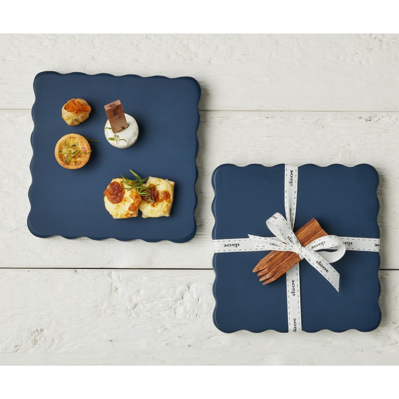 Scalloped Square Cheese Board with Cheese Markers - Navy Blue, Navy Blue