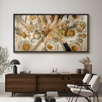 Warm Toned Feast Celebration Artwork Extra Large Pictures Framed Canvas Print Wall Art