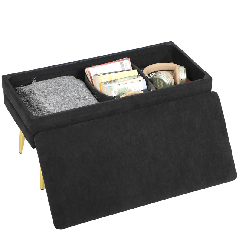 Banc d'extrémité de lit, banc de chambre rembourré avec rangement, noir, Noir