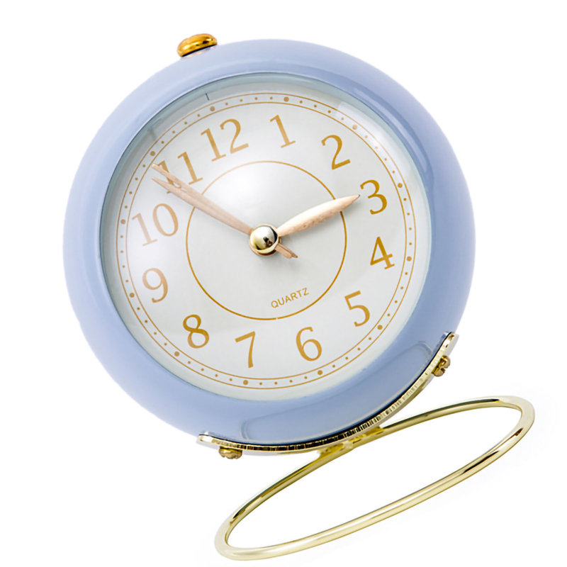 Horloge électronique ronde à quartz ronde de style européen en métal, silencieuse et ingénieuse, idéale pour le salon ou la chambre à coucher (violette).