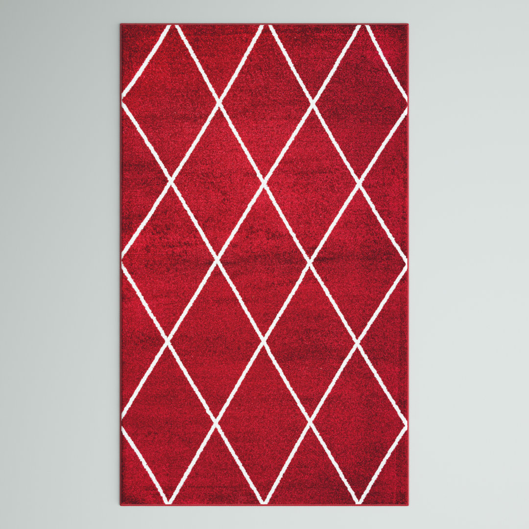 Bertrice Minimalist Diamond Trellis Red/White Rug Wade Logan® Rug