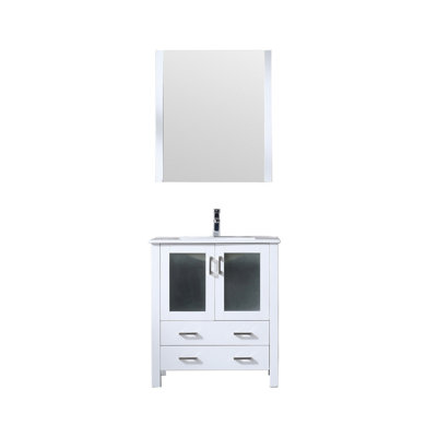 Volez 30 in W x 18.25 in D Single Bath Vanity, White Ceramic Top, 28 in Mirror and Chrome Faucet Set
