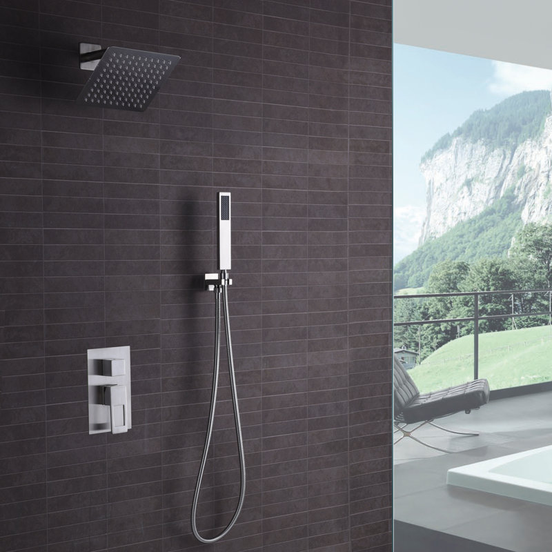Système de douche complet avec valve en laiton Sumerain Rainfall, robinet de douche mural avec douche à main, Nickel brossé