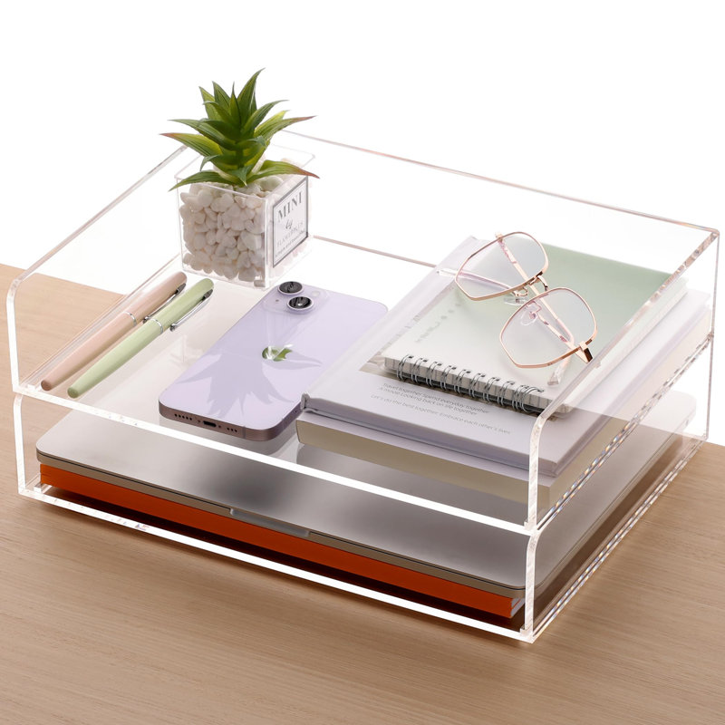 2-Pack Paper Organizer For Desk, Acrylic Stackable Letter Tray, Transparent Paper Tray