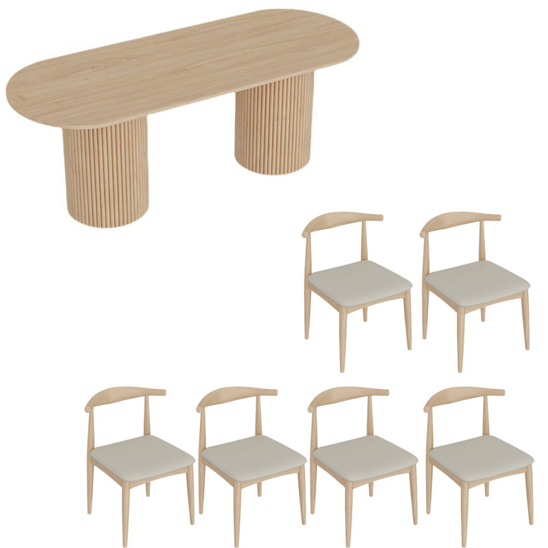 Nordic style solid wood oval dining table set