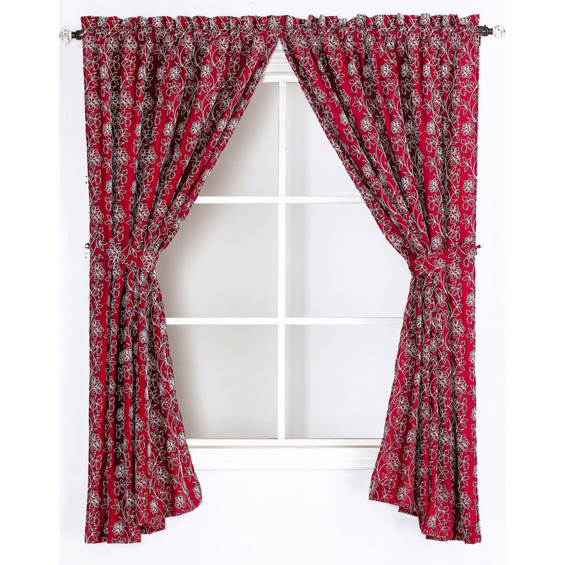 Ensemble de 2 rideaux à poches brodées, L 36 po x L 54 po, Rouge