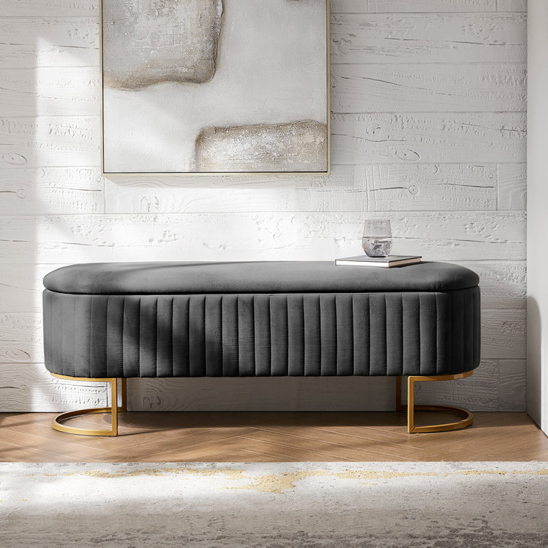 Banc de rangement rembourré Ferdinand, Gris, H 19 po x l 55,5 po x P 17 po