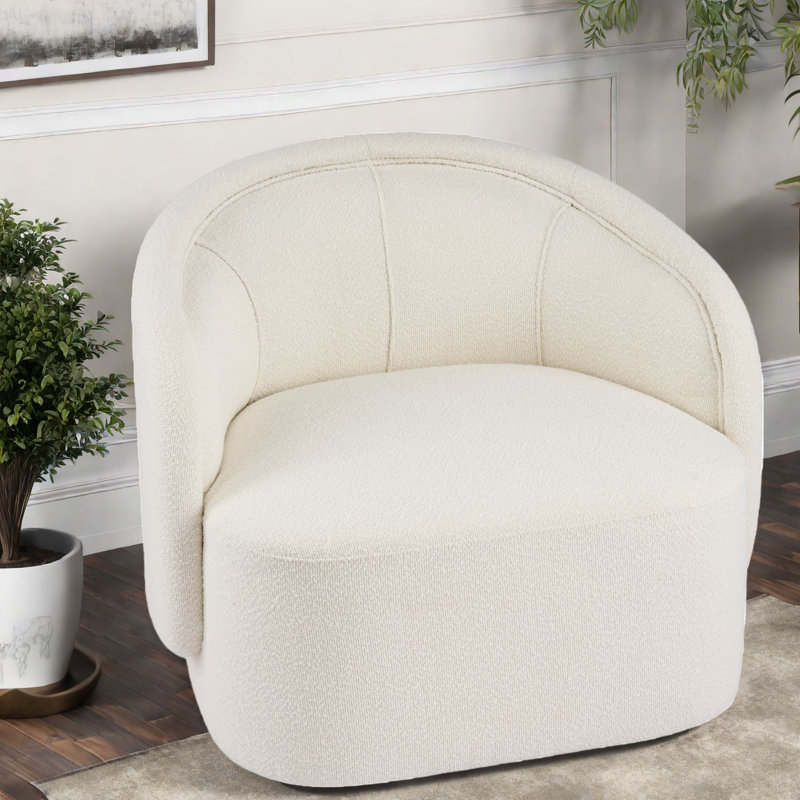 Fauteuil décoratif ergonomique crème bouclé, mélange de bois de polyester pour le salon à la maison