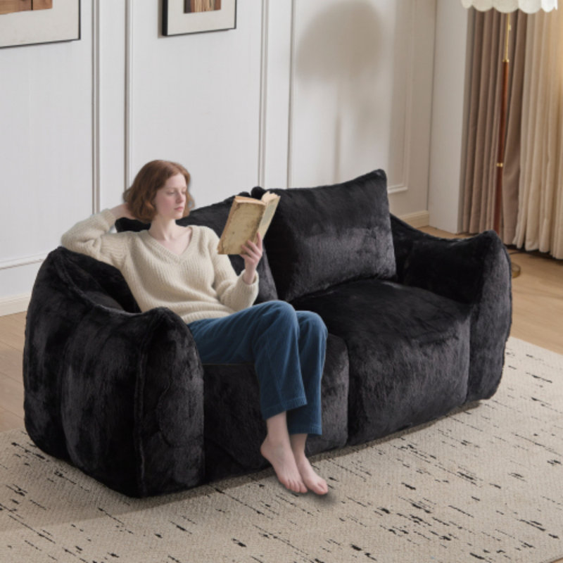 Giant Bean Bag Couch for Adults, Ultra Soft Fluffy Loveseat Bean Bag Sofa, Boneless Oversized Chase Lounge Chair Indoor for Living Room Bedroom, No Assembly Required Cozy Reading Chair with Pillows