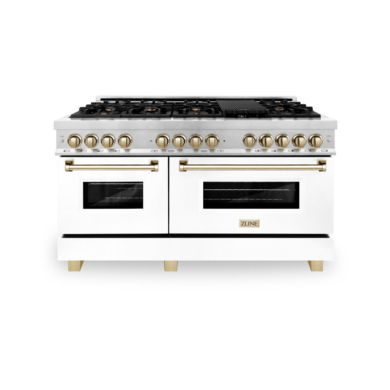 ZLINE Autograph 60" Legacy Dual Fuel Range, White Matte/Gold