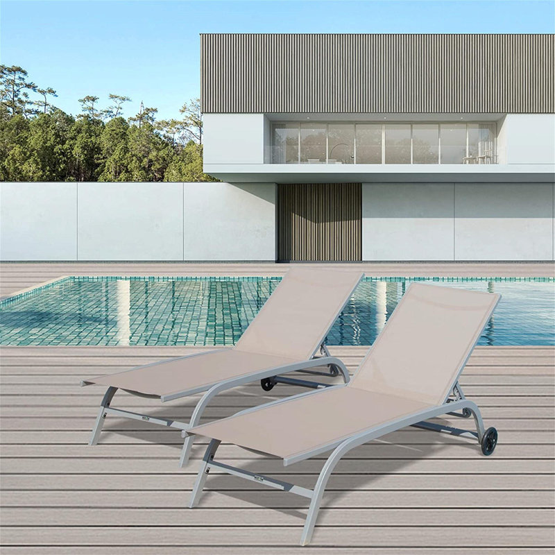 Mehebbet Outdoor Metal Chaise Lounge, Khaki