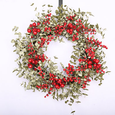 22" Handcrafted Faux Eucalyptus Berry Wreath for Front Door