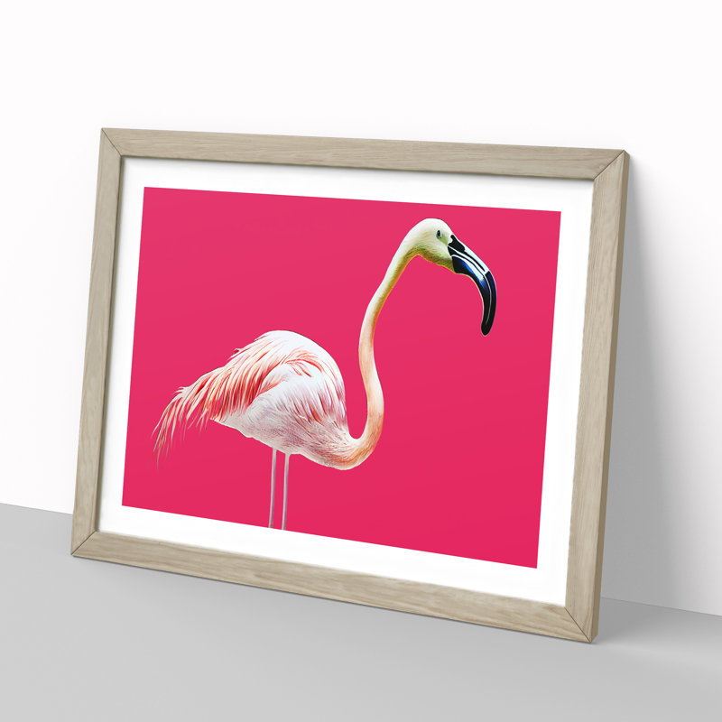 Tranquil Flamingo - Single Picture Frame Print, 46cm H x 64cm W x 2cm D, Oak Framed