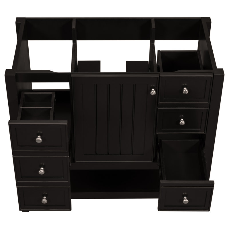 Meuble-lavabo 36 po sans lavabo, base d'armoire seulement, une armoire et trois tiroirs, Noir, noir, noir, noir