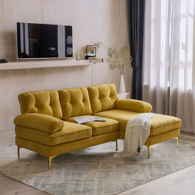 Meganmarie 83'' Velvet Sofa Chaise, Yellow Velvet
