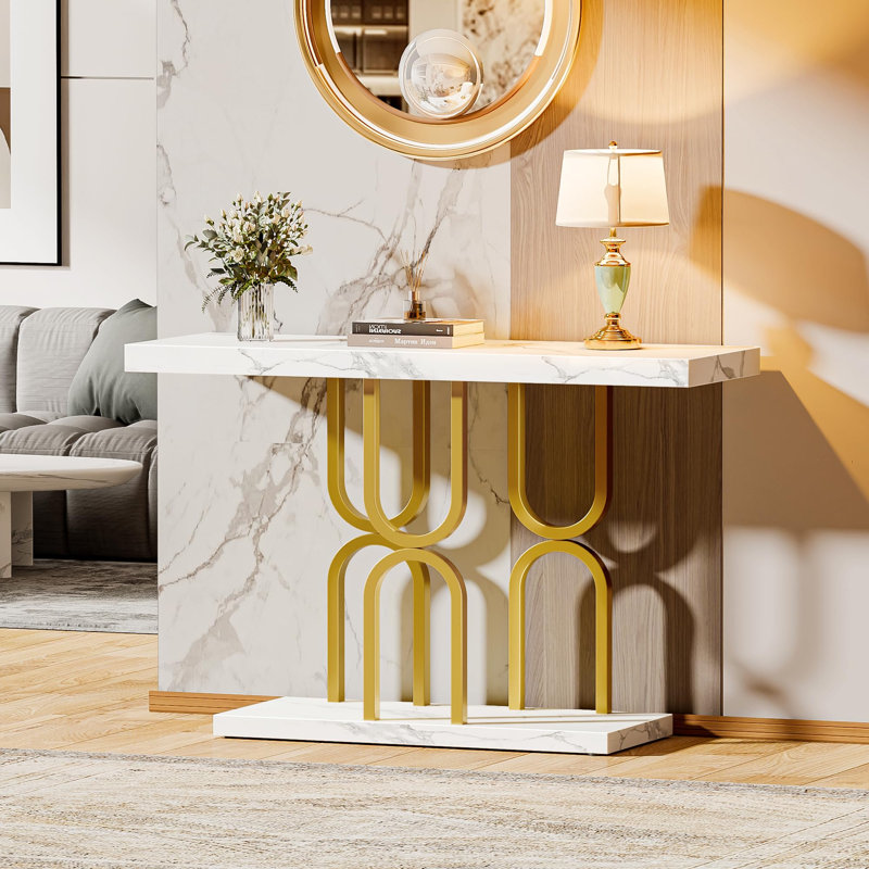 Table d'entrée 47,2 pouces avec plateau en marbre, console moderne