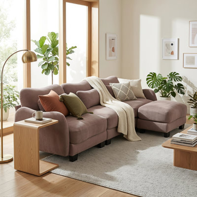 Canapé modulaire en L avec repose-pieds mobile Chenille, canapé modulaire surdimensionné à 3 places avec 3 coussins de taille, conception ergonomique, confort en forme de nuage pour le salon, le bureau