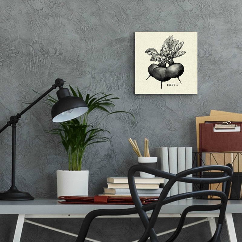 " Linen Vegetable BW Sketch Beets " by Studio Mousseau, 12" H x 12" W x 0.13" D