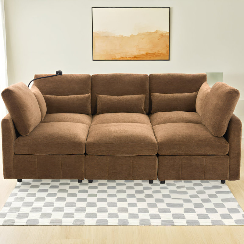Canapé modulaire en U avec repose-pieds 85 po avec repose-pieds, canapé-lit convertible, ports USB et support pour téléphone