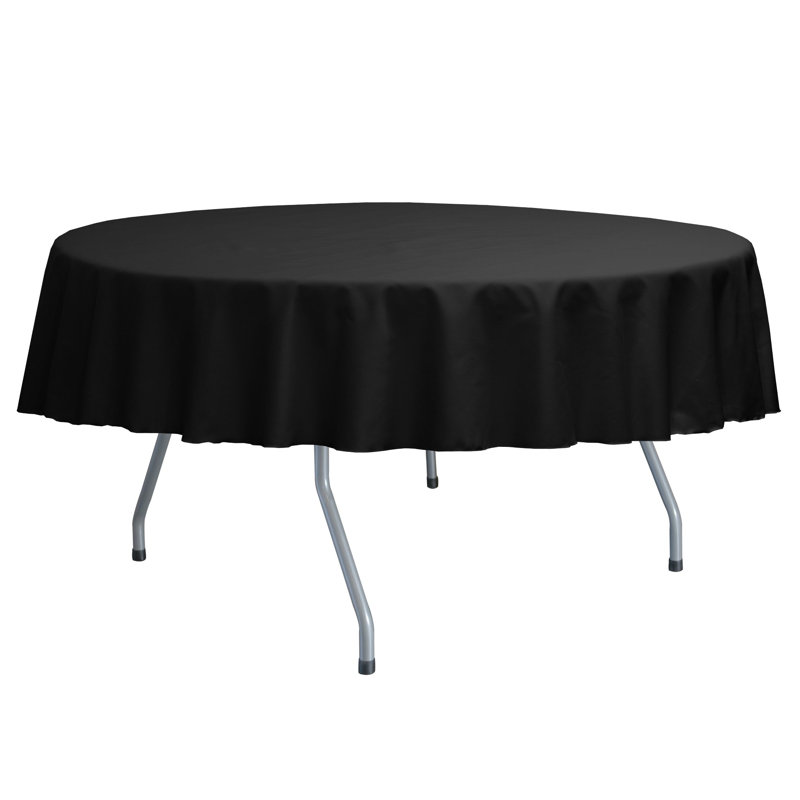 Bjarne Solid Color Round Tablecloth, 84" Round, Black, 5