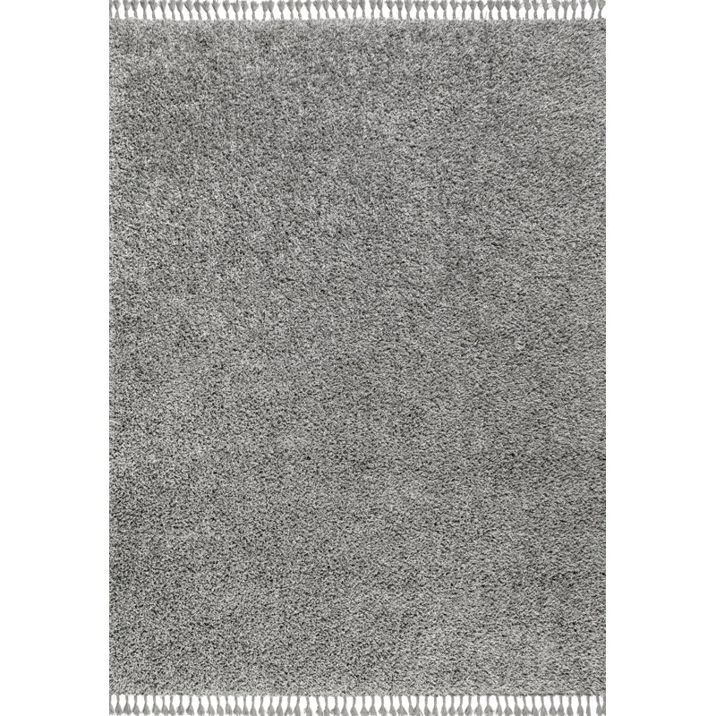 Tapis gris anthracite à poil long et pampilles Felicdad, Rectangle 3 pi 1 po x 5 pi