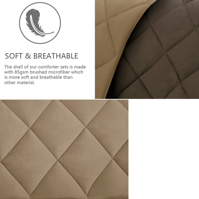 Diamond Quilting Reversible Down Alternative Comforter Set, Brown, King