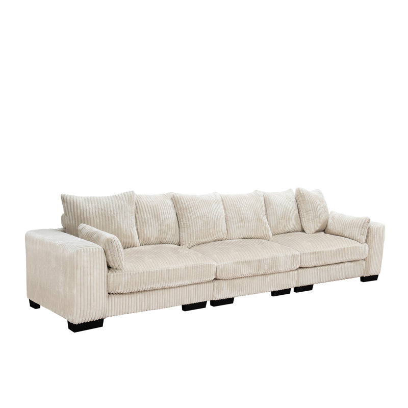 Grand canapé en velours côtelé à compression 3 pièces 142,5 po, Cream