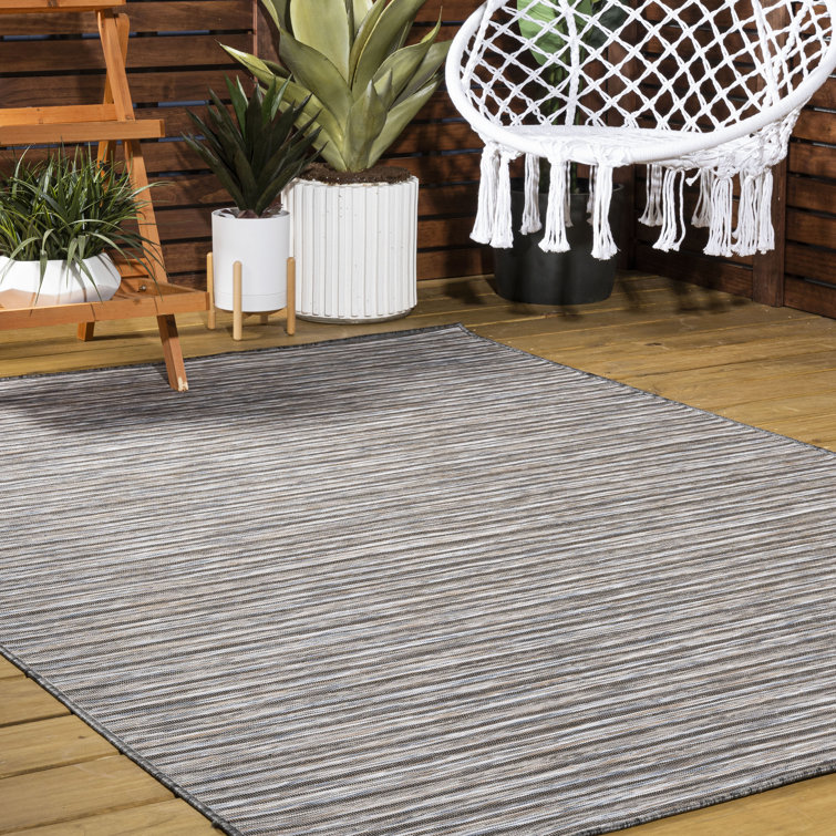 Longshore Tides Amold Striped Dary Gray Indoor / Outdoor Area Rug | Wayfair