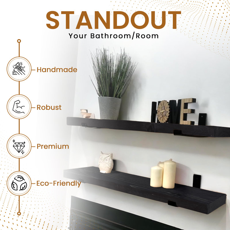 Vaasa 2 Piece Wood Floating Shelf, 4.5cm H x 100cm W x 22cm D, Black