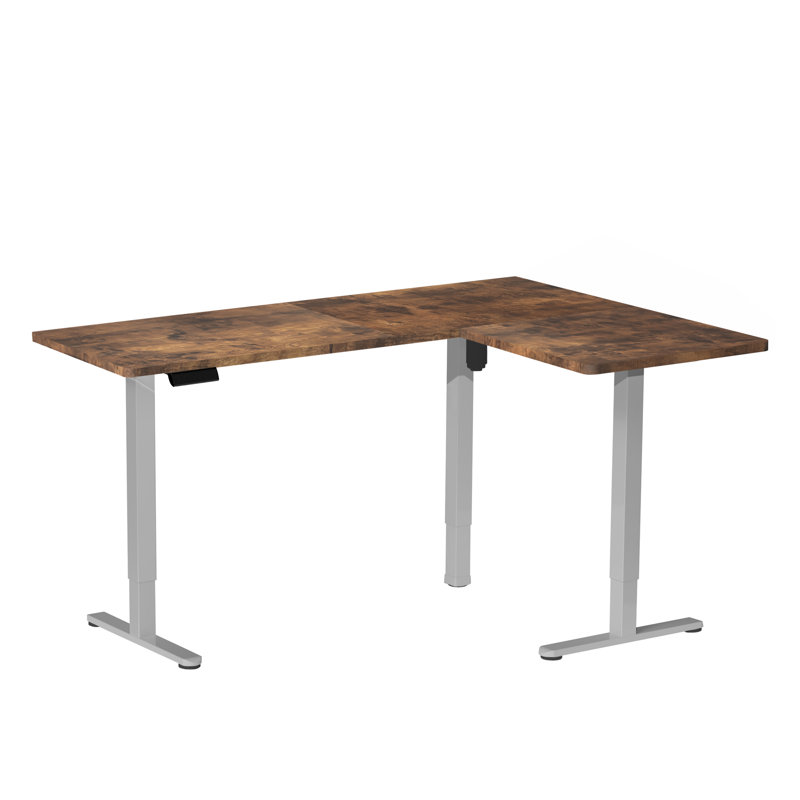VIVO Electric Corner Desk, L-Shaped Workstation, 63" W x 55.2" D, Vintage Brown/Gray