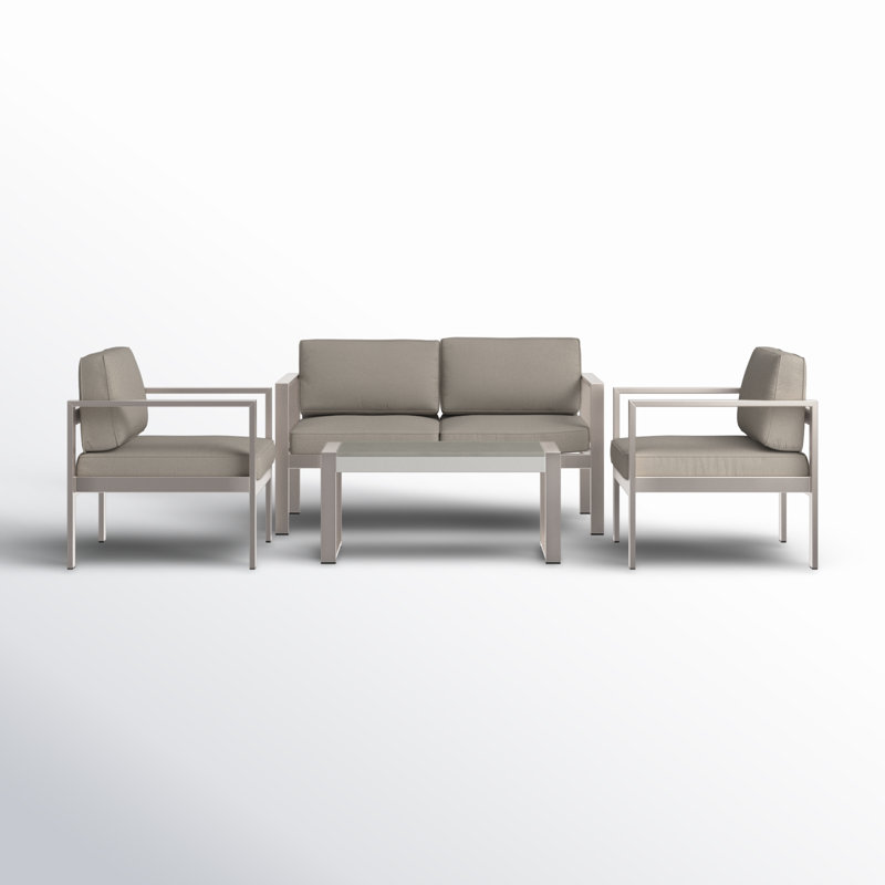 Karen 4-Piece Outdoor Aluminum Sofa Seating Group with Cushions – Modern Patio Conversation Set- Weather-Resistant Aluminum Frame & Plush Cushions - Low Maintenance Aluminum Patio Furniture Set