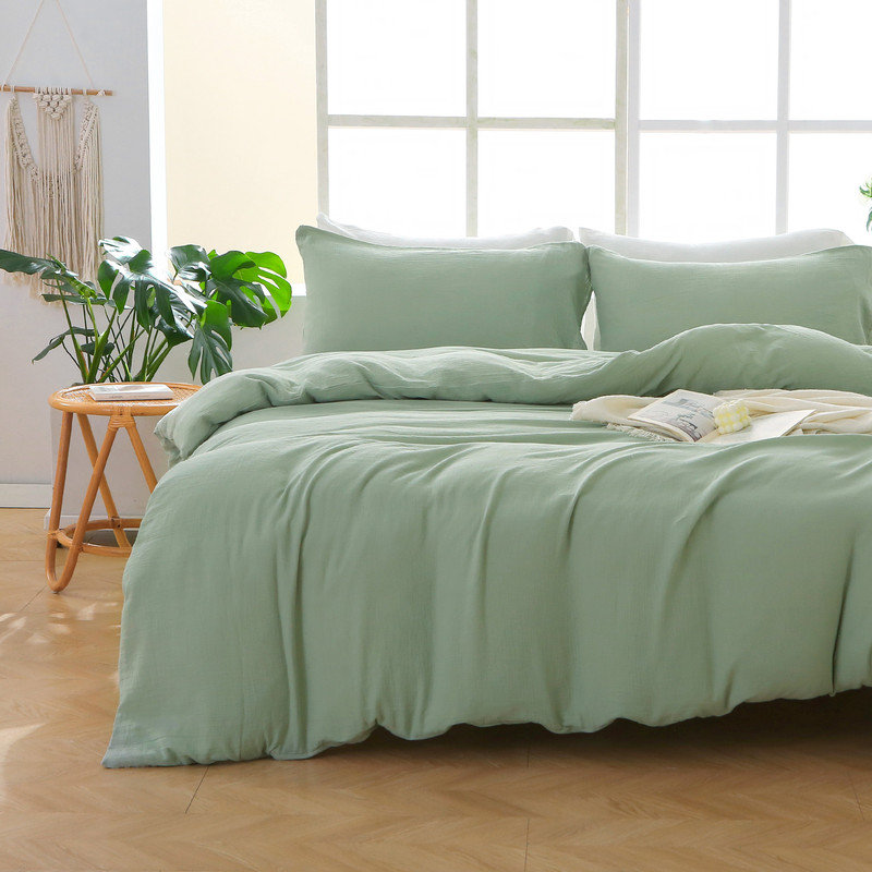Solayne Muslin Duvet Cover Set 100% Cotton Double-Layer Linen Like Gauze Comforter Cover 3 Pieces Breathable & Lightweight For All Season
