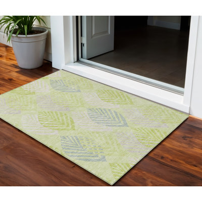 Tapis d'intérieur / extérieur 3 pi x 5 pi vert et ivoire à motif artichaut floral lavable