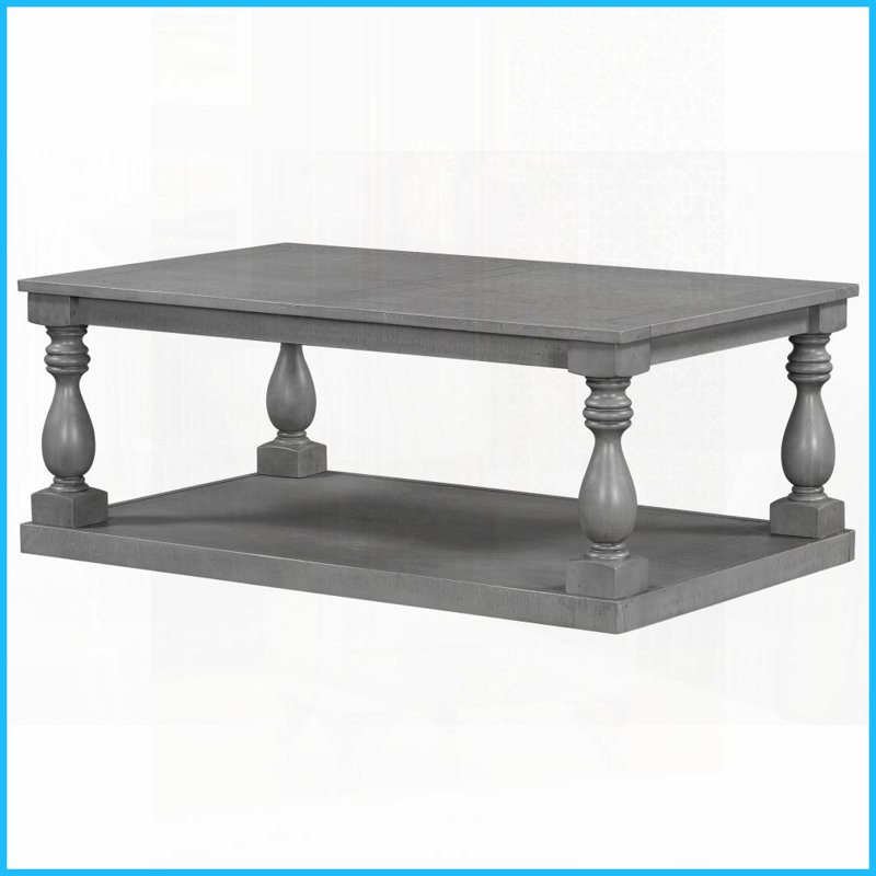 Table basse rétro en placage de pin avec pieds en colonne de style artistique Facile à assembler pour le salon, Gris