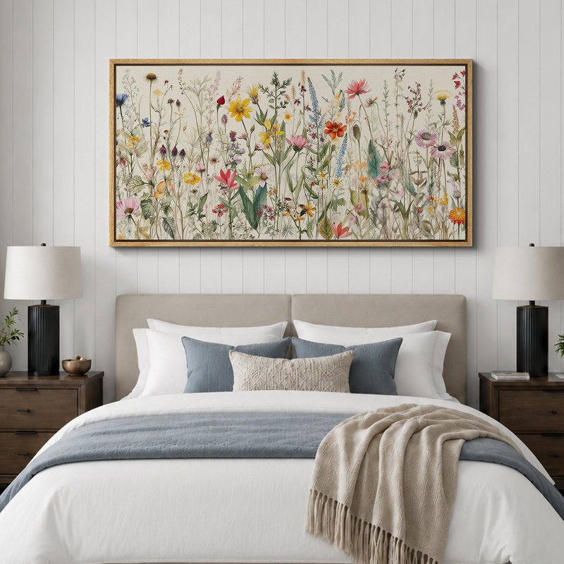 Aquarelle de fleurs sauvages vibrantes, H 30 po x l 60 po, Naturel