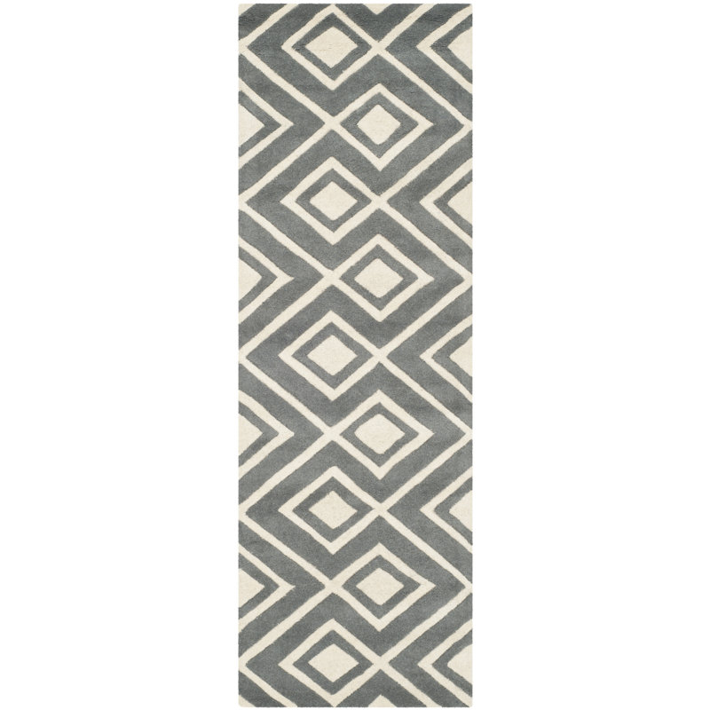 Deedie Hand Tufted Wool Geometric Rug, Runner 2'3" x 7'