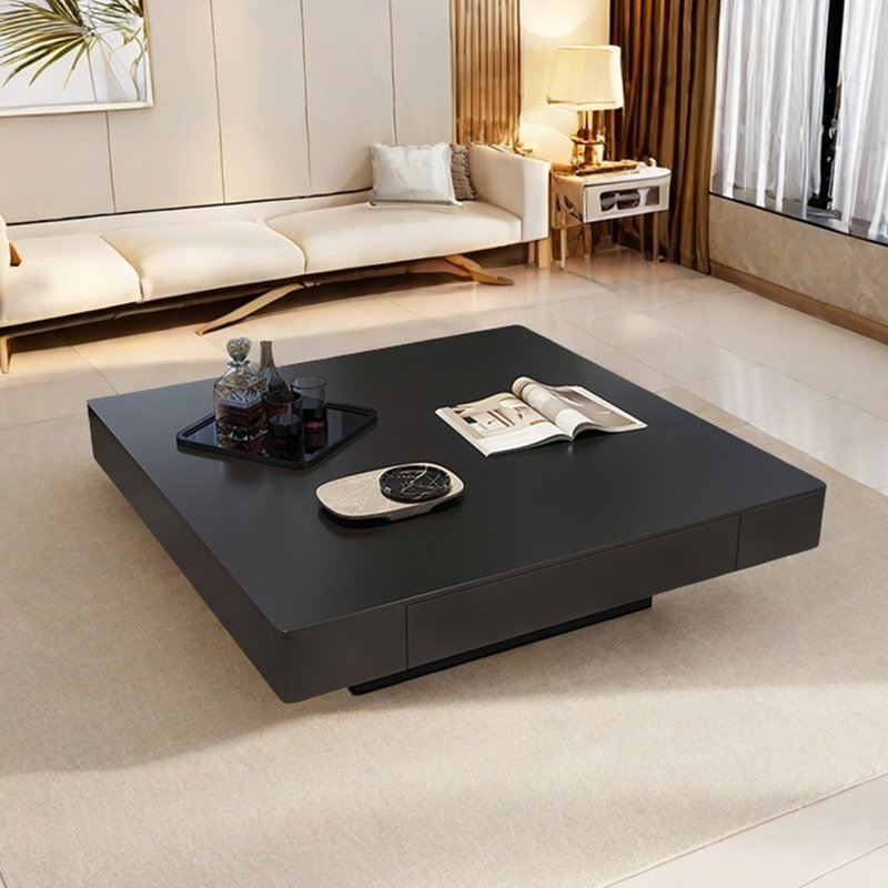 Italian light luxury square stone coffee table, Black, 11.8" H x 27.6" L x 27.6" W