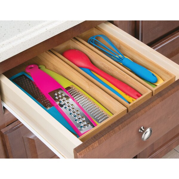 mDesign Bamboo Wood Kitchen Drawer Organizer Tray Bins - Set of 5 - Natural