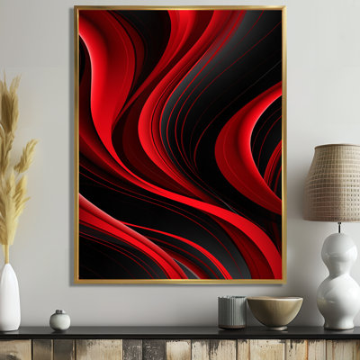 «Happy Streams Minimal Red Black - Abstract Modern Waves», art mural salon
