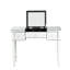 Bureau de coiffeuse argenté avec losange rembourré et miroir caché. Multifonctionnel pour l'écriture ou le maquillage. Miroir en verre à miroir Great Home Decor Levage hydraulique sécuritaire
