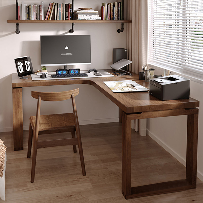 Solid wood walnut-colored L-shaped corner desk, Left, 29.53"H*70.87"W*55.12"D