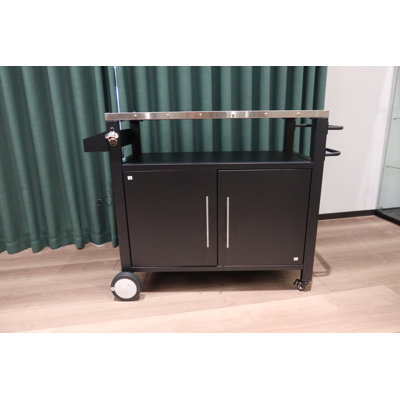 Two Doors Outdoor Grill Cart With Patio Furniture, Outdoor Grill Table With Storage,rolling Bar Cart Outdoor Bbq Cart With Hooks And Spice Rack For Grilling Accessories, Black 