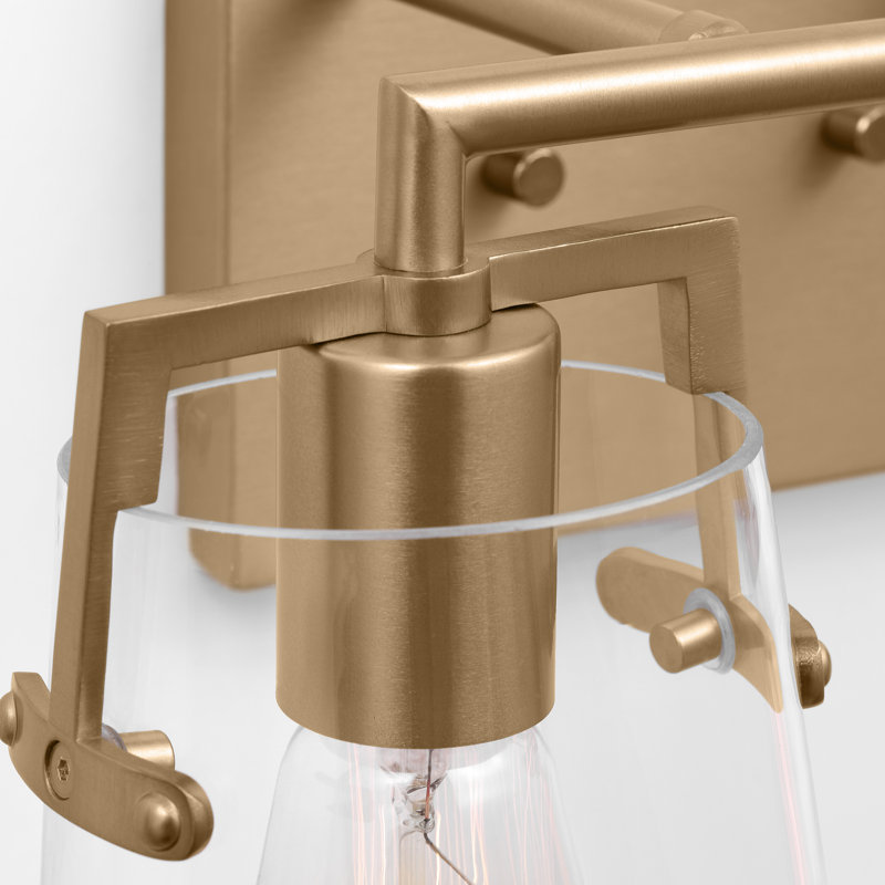 Satin Brass 2-Light Vanity Fixture with Clear Glass Shades